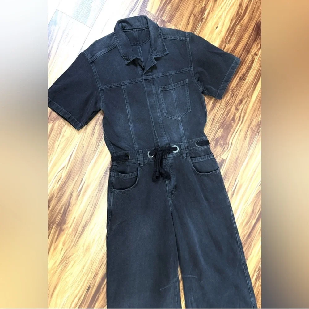Free People Edison Black Denim Jumpsuit Coveralls Moxie - Picture 3 of 10